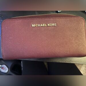Michael Kors Maroon Wallet with Gold Accents